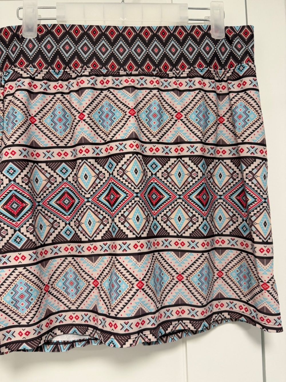 Aztec Print Circle Skirt in Aqua, Black and Red